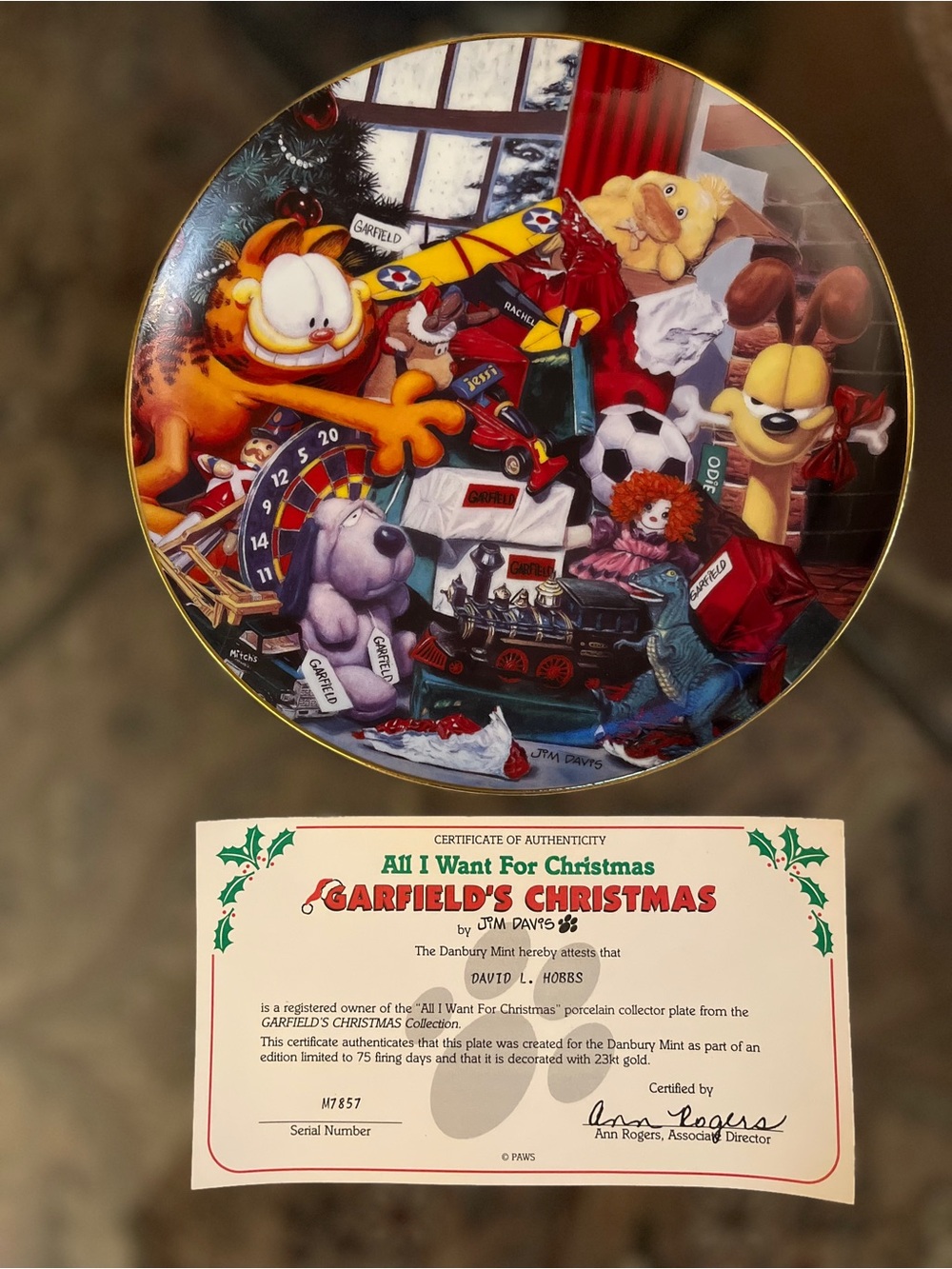 Danbury Mint Garfield’s Christmas All I Want For Christmas  Plate Jim Davis COA